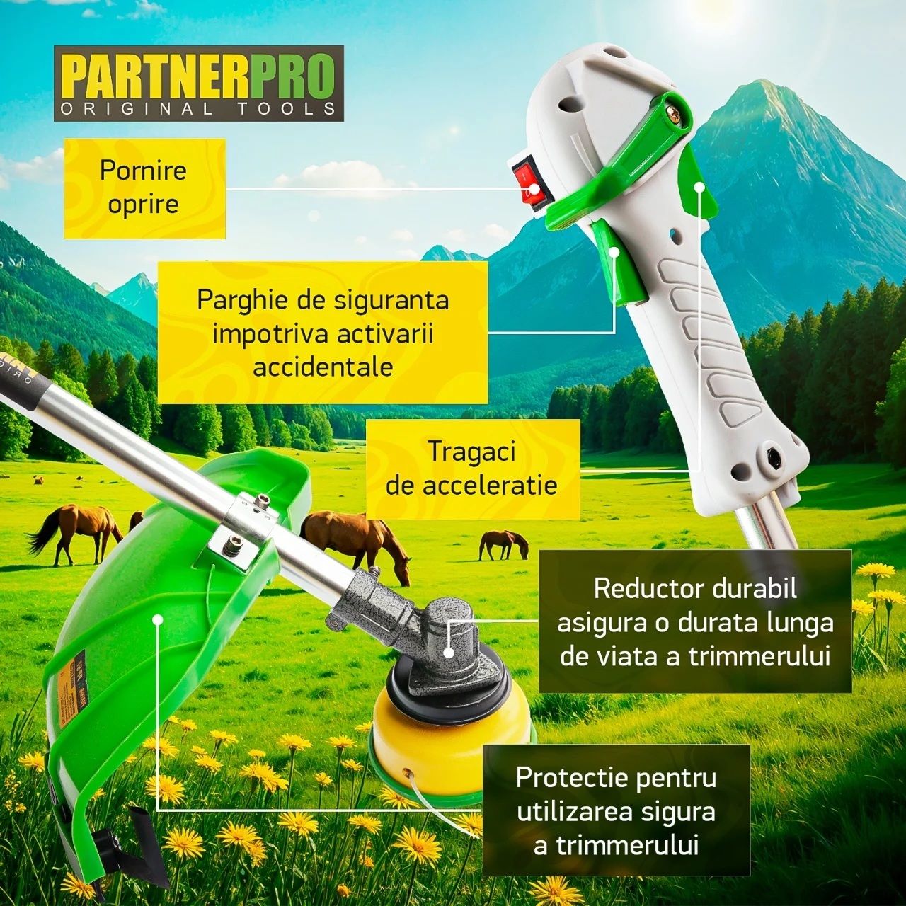Motocoasa pe benzina Partner Pro PP5600, 4 timpi, 5.6 CP, 52 CC